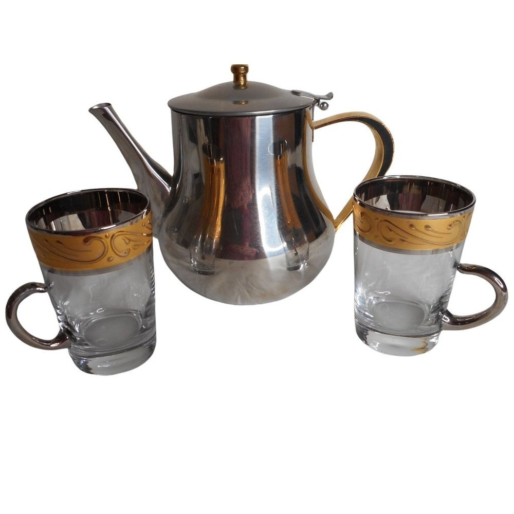 Turkish gold siiver Cappuccino glass & CulinArt Stainless Coffee Tea Pot Pitcher